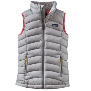 Patagonia Girls Light Gray Down Sweater Vest with Coral Trim
